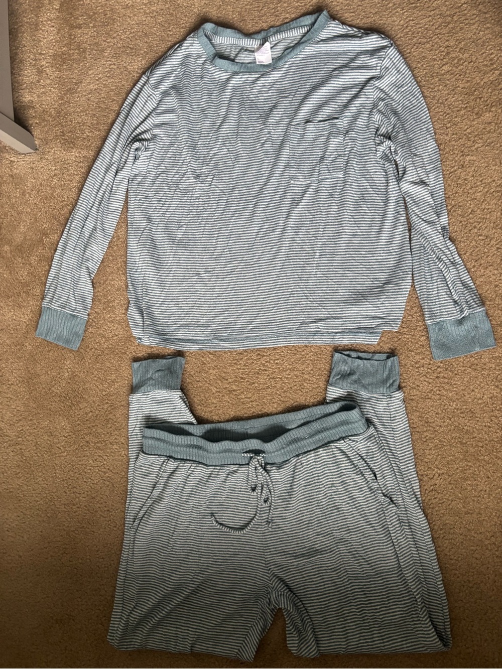 stars above Light Blue & White Striped Long-Sleeve Top and Pants Pajama Set